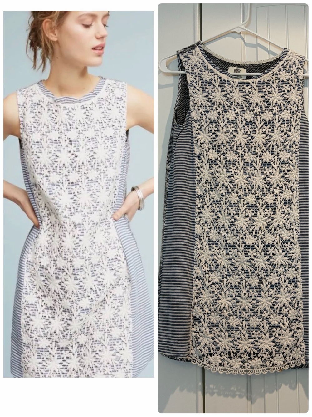 Anthropologie lili’s closet shift dress striped trapeze lace nautical small